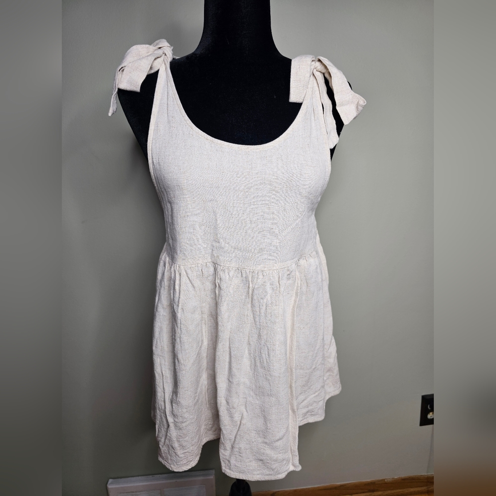 Lottie Moss Tie Strap Linen Babydoll Dress XS Tan